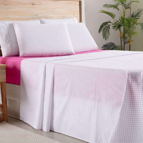 Jogo De Lençol 4 Peças Casal Percal 180 Fios Home Style Cor Rosa-chiclete Desenho Do Tecido Liso