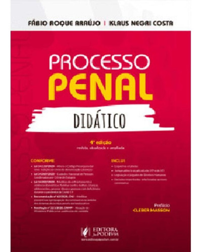 Processo Penal Didático 4ed/21, De Fabio Roque Araujo E Costa, Klaus Negri. Editora Juspodivm Editora, Capa Mole Em Português