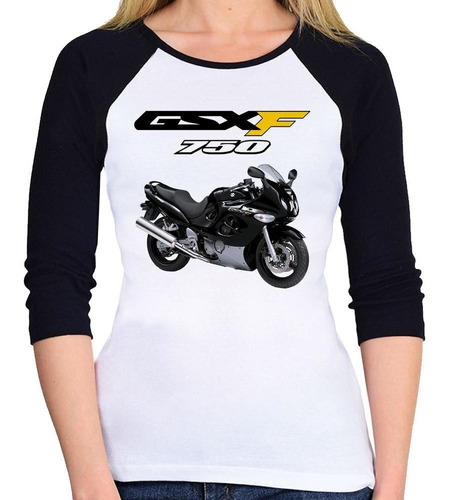 Baby Look Raglan Moto Suzuki Gsx 750 F Katana Preta 3/4