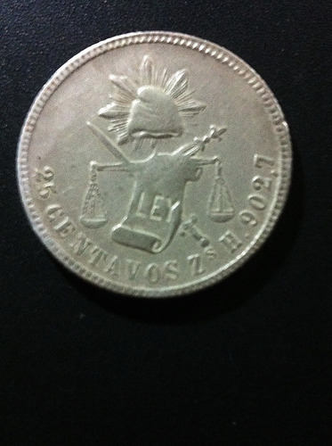 Moneda 25 Centavos Balanza Plata 1870 Zacatecas Ex.f