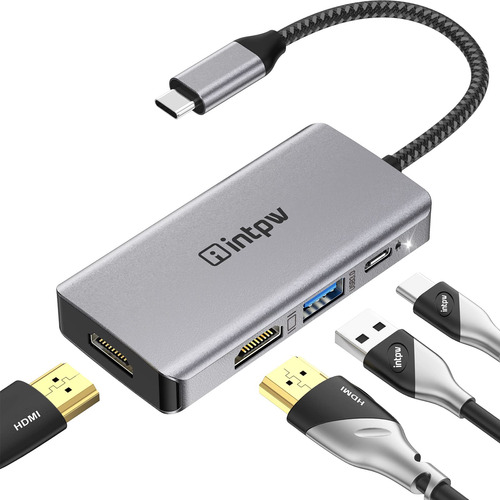 Intpw Adaptador Usb C A Hdmi Dual, Convertidor 4 En 1 Tipo C