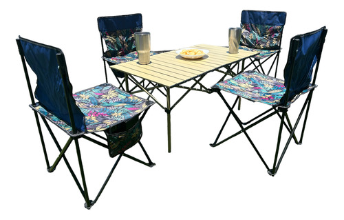 4 Sillas Plegables De Camping Y Playa Para Exterior Con Mesa