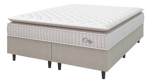 Cama Box Casal Queen 1,58m Molas Ensacadas City Bege - 110kg Cor Branco/bg