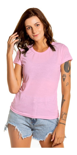 10 Baby Look Rosa Claro Blusa 100% Poliéster Para Sublimação Atacado