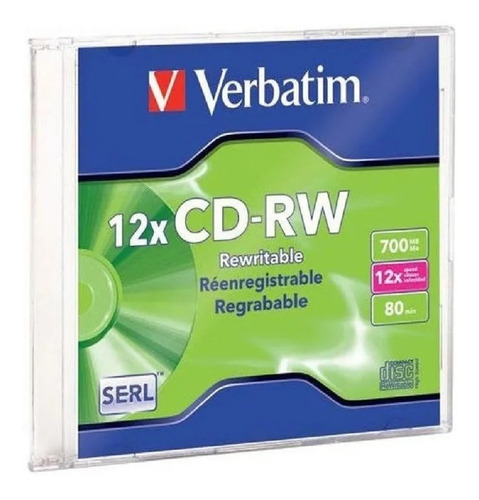 Disco Cd-rw Verbatim 95161 700mb 12x 80min 1 Pieza