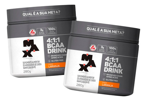 2 X Bcaa Drink 4:1:1 Pó Max Titanium 280g ( Sabores ) Sabor Laranja