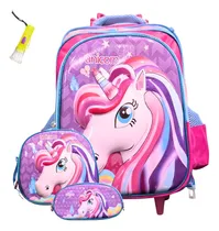 Comprar Kit Mochila Rodinhas Alça Menina Unicórnio Estojo Brinde