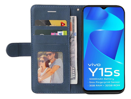 Caso For Vivo Y15s Teléfono Caso Flip Folio Libro Con