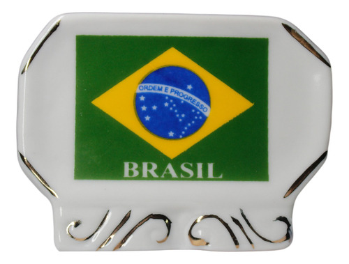 Item Decorativo Bandeira Do Brasil Em Cerâmica 90g 8cm C101