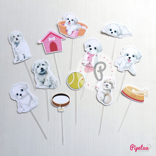 Pinchos Para Cupcakes X12 Perro Maltes Toppers