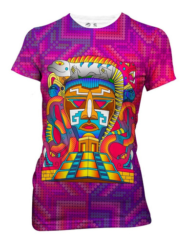 Playera Sublimada Full Print Dama Pirámide Iguana Maya 105