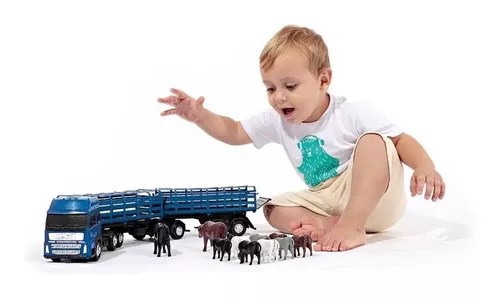 Brinquedo Infantil Caminhão Carreta Bitrem Boiadeiro 10 Bois