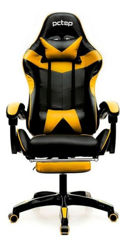 Cadeira de escritório Pctop PG gamer ergonômica  preta e amarela com estofado de couro sintético