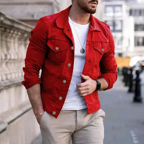 Chaqueta de mezclilla roja hombre deals