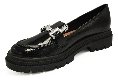 Sapato Moleca Feminino Mocassim Verniz Brilho Preto 5775.102