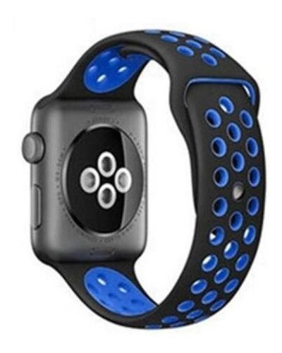 Pulseira Estilo Nike P/ Apple Watch 38/40mm - Preto Com Azul