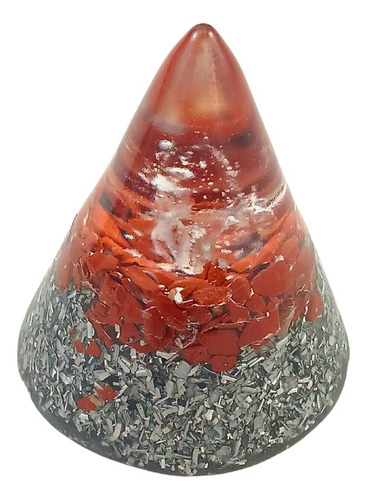 Orgonita Cónica Chica Cristal De Cuarzo Y Jaspe Rojo