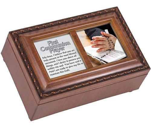 Primera Comunión Oración Woodgrain Cuerda Trim Joyería Caja 