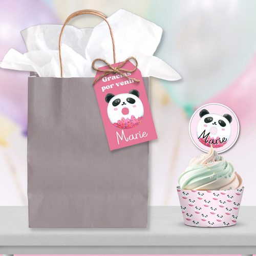 Kit Imprimible Banderines Toppers Panda Donas Cumpleaños
