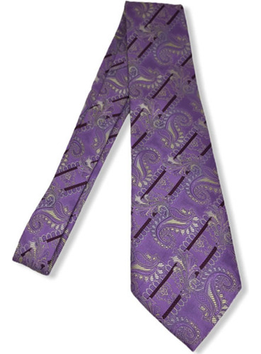 Gravata Seda Clássica Jacquard Paisley Comprimento 140 Cm Cor Lilás Desenho Do Tecido Listras