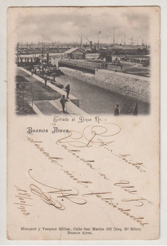 1903 Puerto Buenos Aires Postal Monqaut Entrada Al Dique 1