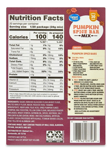 Pumpkin Spice Bar Mix Harina Pay Calabaza Especias Importado