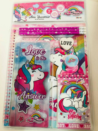 Hermoso Set De Escritura I Love Unicorns Con 11 P Kreker