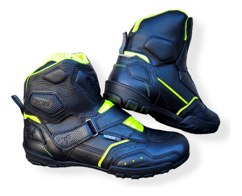 Botas Moto Ruta Facus B03 Negro Con Amarillo Fluor