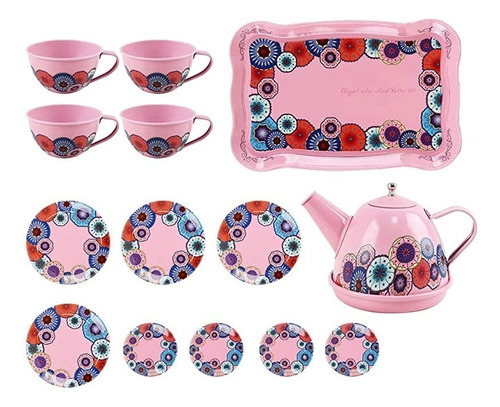 Kit De Chá Infantil G Metal 15 Pcs Flores Elegantes Rosa