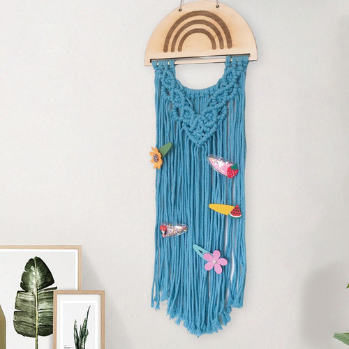 Macrame Hair Bow Holder Hecho A Mano Colgando Pinzas Azul