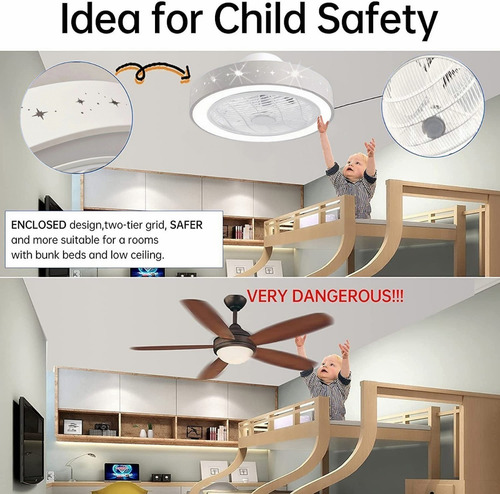 Ventilador De Techo Lampara Moderno, Tres Colores Dimmable
