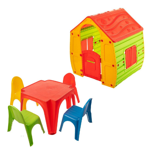 Casita Infantil Plástico + Juego De Mesa Y 4 Sillas Starplay