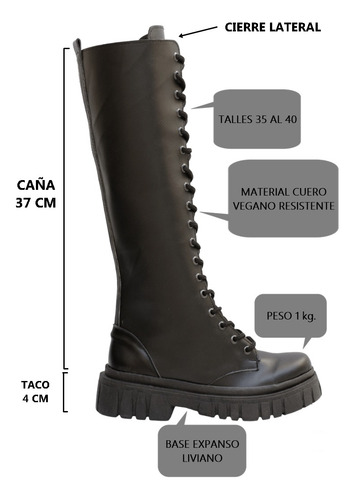 Bucanera Borcegos De Mujer Botas Larga Cordones Sol Negros