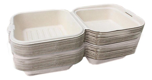 6x6 Bagasee Clamshell Cajas Beige 50 Piezas El 15x15x8cm