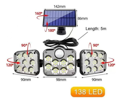 Luminaria Solar Para Jardin Con 3 Cabezas De Lamparas