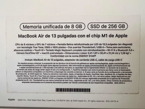 Apple Macbook Air (13 Pulgadas, 2020, Chip M1, 256 Gb, 8 Gb) (Usado)
