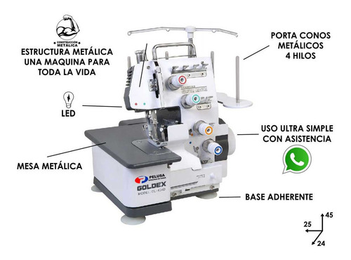 Imagen 4 de 10 de Overlock Semi Industrial 4 Hilos + Kit 3 Tijeras