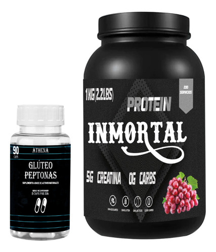Dúo Peptonas Athena + Creatina Inmortal 90 Cap/1kg 200 Serv. Sin Sabor - Uva