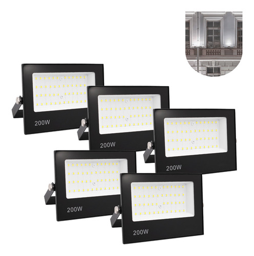 Kit 5 Refletor Led Refletor 200w Holofote Bivolt Prova Dágua