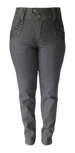 Calça Jeans C/ Detalhe Em Bordado Cintura Alta Tam 36 E 40