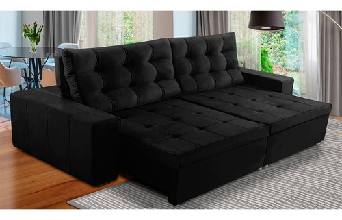 Sofá Retrátil Reclinável 3 Lug Molas 2,10m Duda Preto Adonai