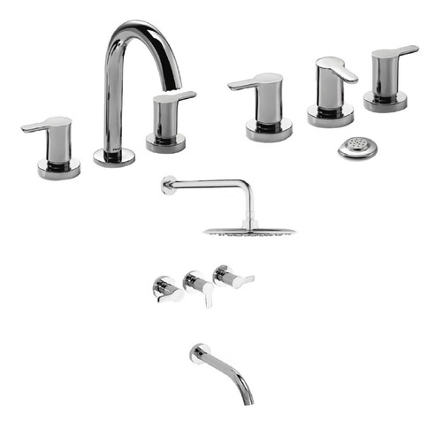 Imagen 1 de 9 de Combo Logos Grifería Cromada Baño Completo Piazza