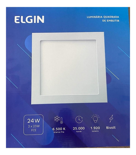 Plafon Painel Quadrado Embutir 24w Elgin Branco Frio 6500k