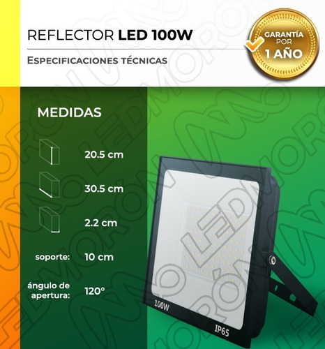 Imagen 3 de 9 de Reflector Led 100w Blanco Frio Hipower Exterior Multiled Smd