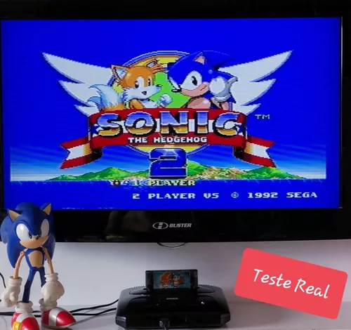 Vídeo Game Mega Driver 3 com Jogo Sonic 2 Hedgehog