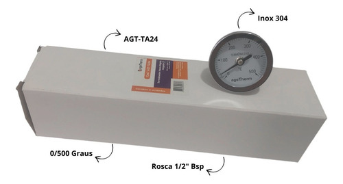 Termômetro De Alta Temperatura 500 Graus 20 Cm Rosca 1/2