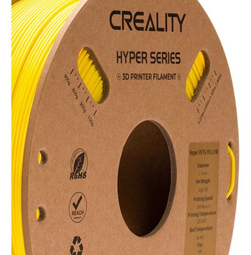 Filamento Creality Hyper Petg PETG, 1 kg, 1,75 mm, color amarillo