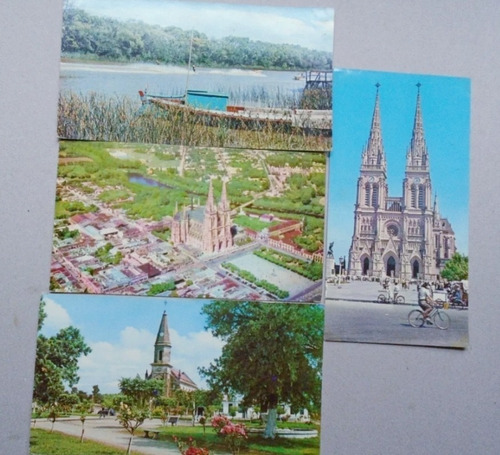 #p Lote 4 Postales Color - Cuidad De Lujan Basilica Años 70