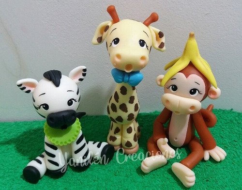 Imagen 2 de 8 de Animales De La Selva Adorno Para Torta Porcelana Fría
