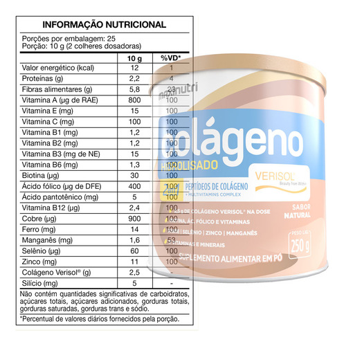 Kit 3 Colágeno Hidrolisado Verisol Com Vitaminas Lata 250g
